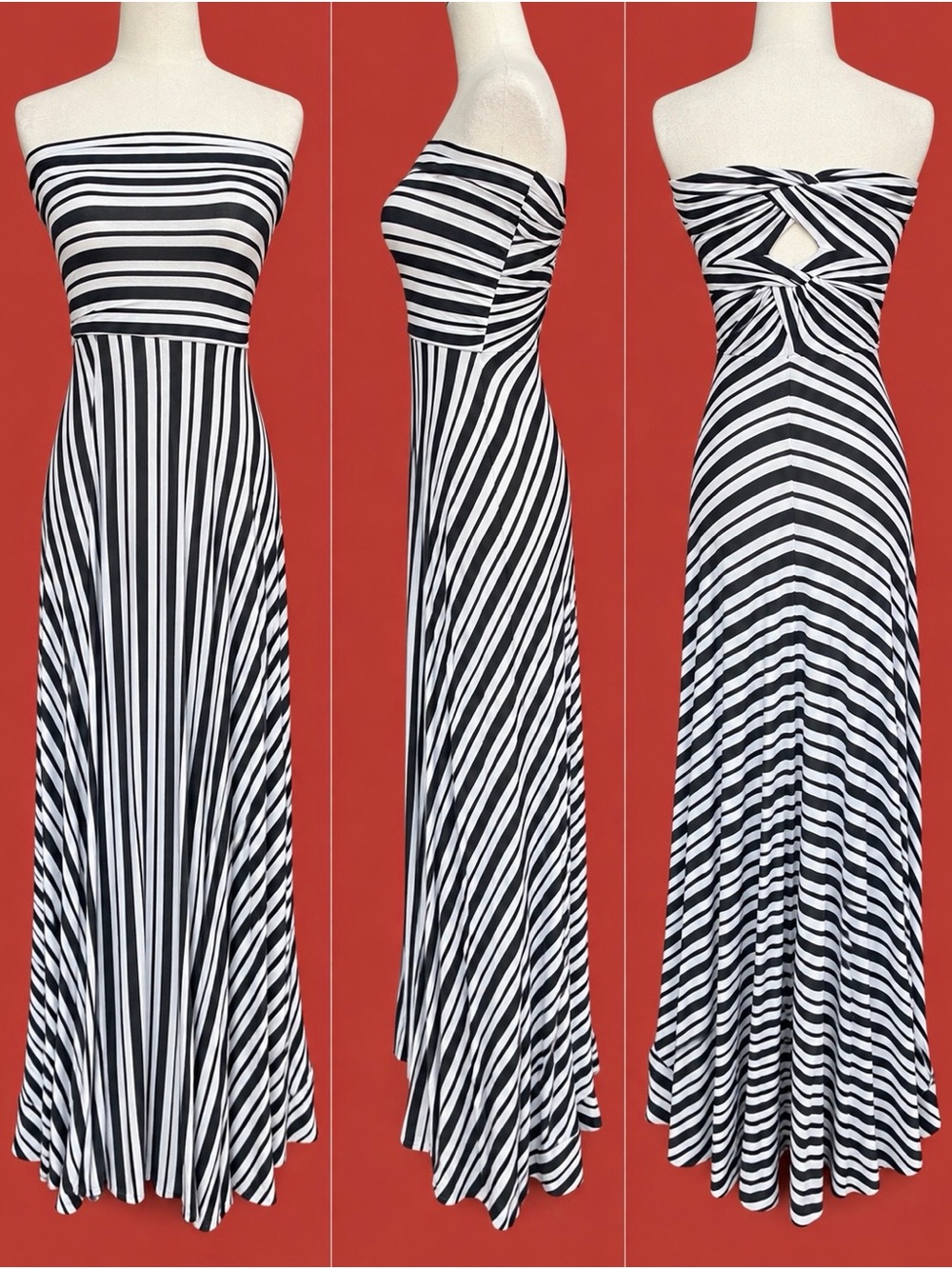 Felicity & Coco Striped Strapless Maxi Dress - Black & White M